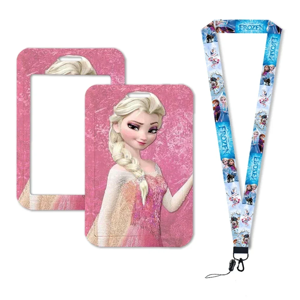 Soporte para tarjeta de identificación de Frozen Anna Elsa, cordón para llave, correa para el cuello, soporte para insignia, accesorios para llavero, venta al por mayor