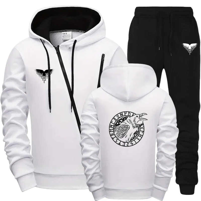 2025 New Arrival Men's Tracksuit Hoodies Sweatpants 2pcs Set Autumn Winter Outdoor Motorcycle Zipper Jacket Outfit
