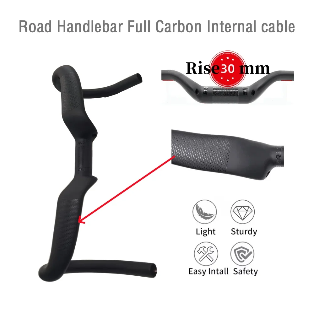 

FCBo Full Carbon Internal Cable Rise Road Handlebar,Drop Lift Gravel Cockpit,Rise 30mm,Width 400mm/420mm/440mm,Black Matt