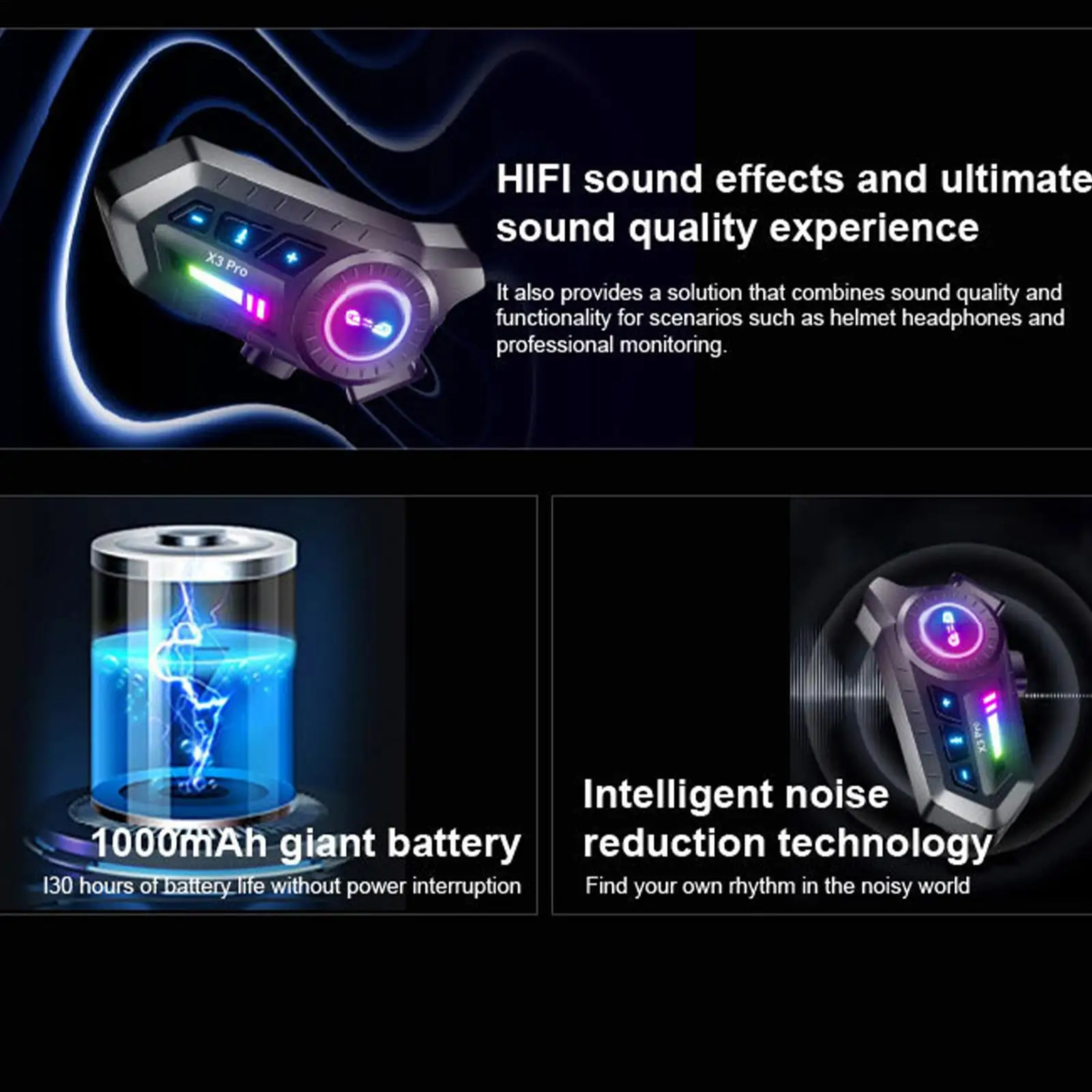 

Motorcycle Helmet Headset Smart Double-speaker Helmet Earphones Waterproof Cycling Headphones For Daily Commuting Travel