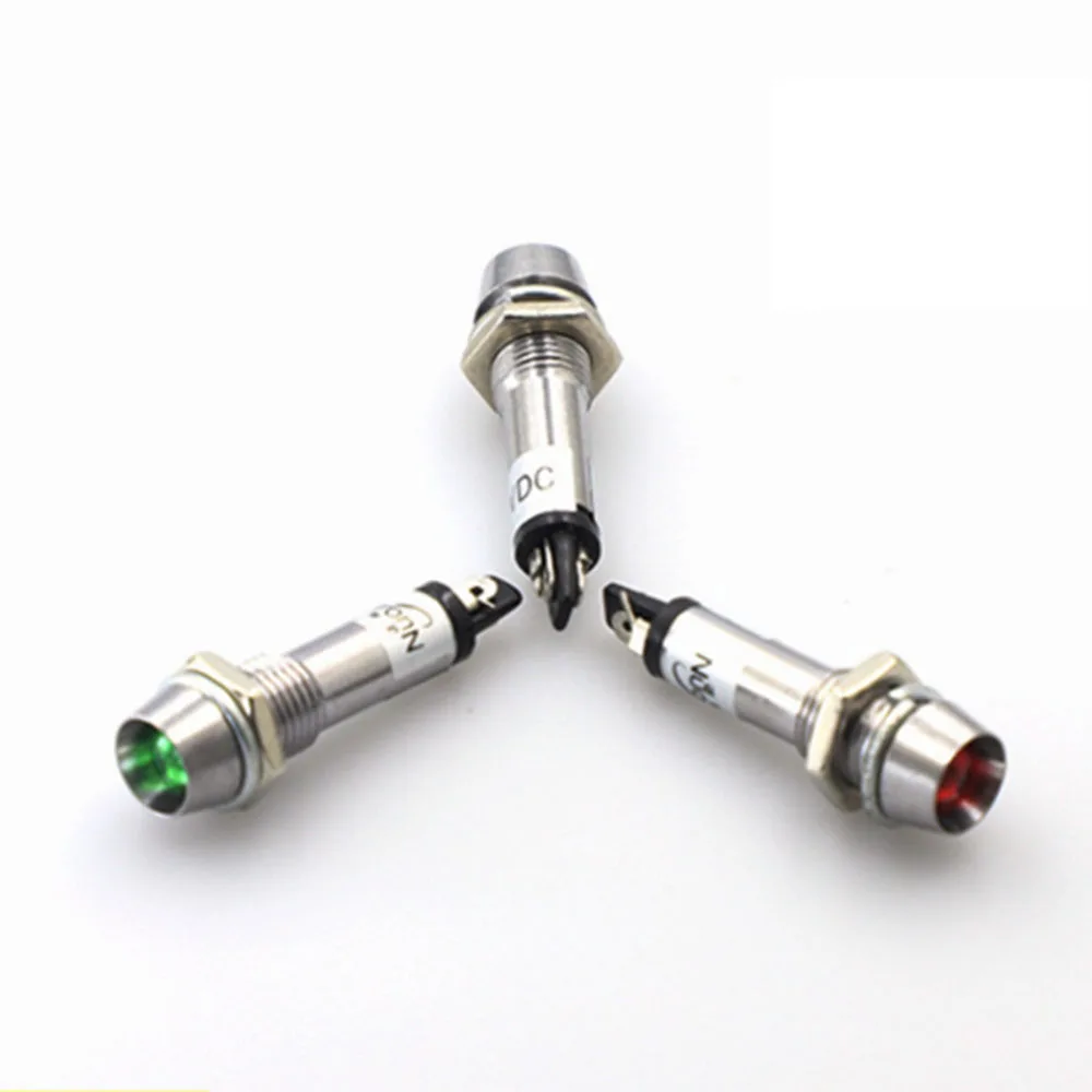 Luces indicadoras de Metal LED, lámpara de señal impermeable y de señal LED convexa, XD8-1, 5 colores, 12V, 24V, 220V, 8mm, 10 Uds.