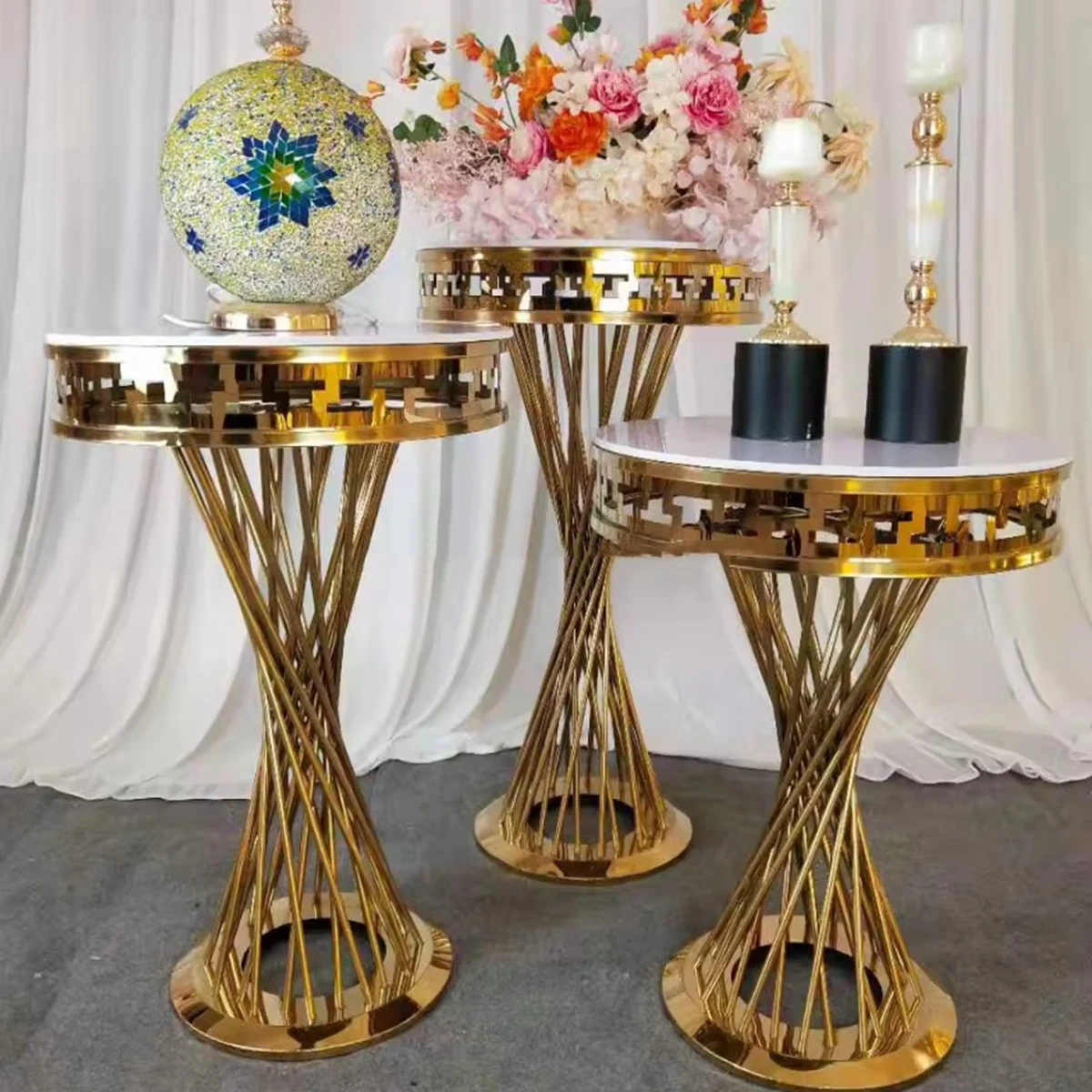 3pcs/set)wedding metal pedestal columns cakes Baby shower Decor Gold Plinths cylinder stands Flower Arrangement Floral Stand 678