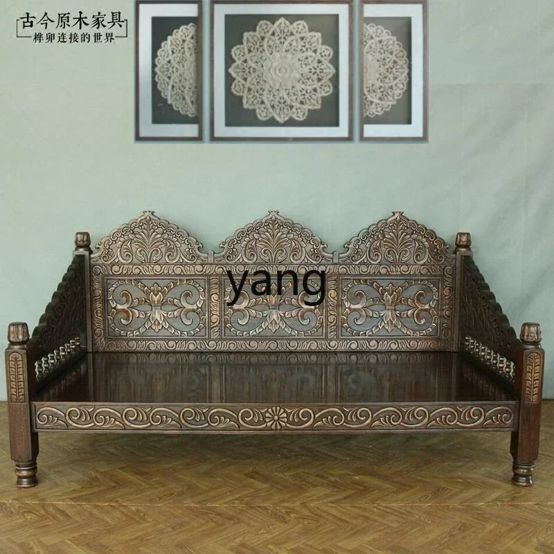

yjq retro solid wood three-person sofa