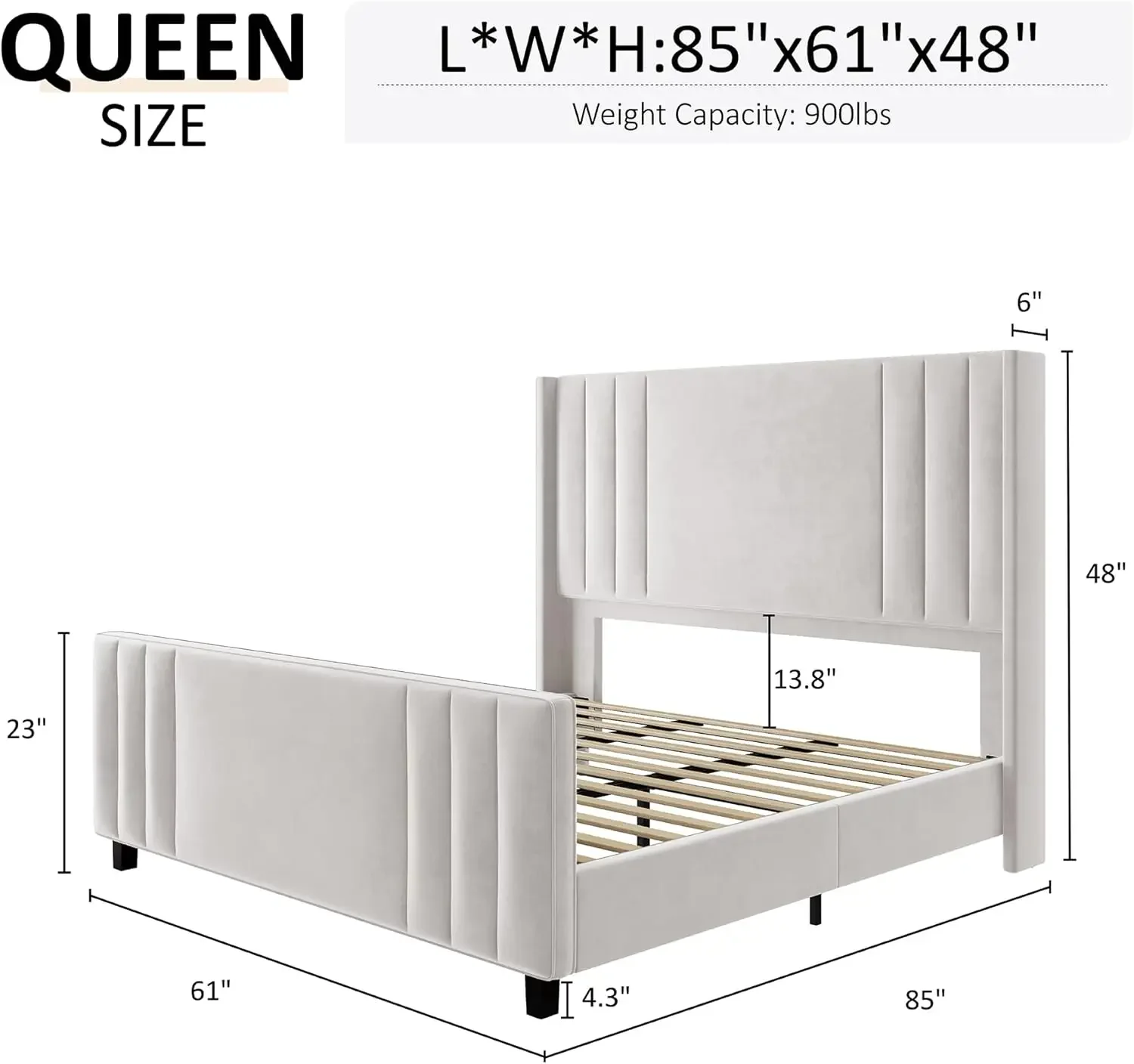 Queen Size Bed Frame, Velvet Upholstered Platform Bed with Vertical Channel Tufted Headboard