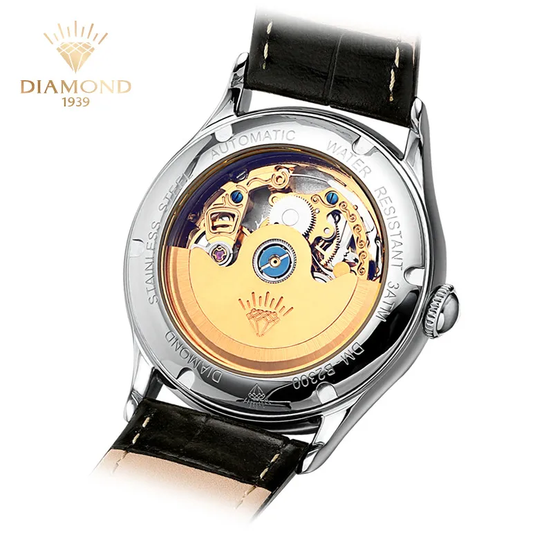 Shanghai Diamond Brand Boys Watch Student Mechanical Watch Fashion Trend Hollow Back Through Digital Dial Men's Watch