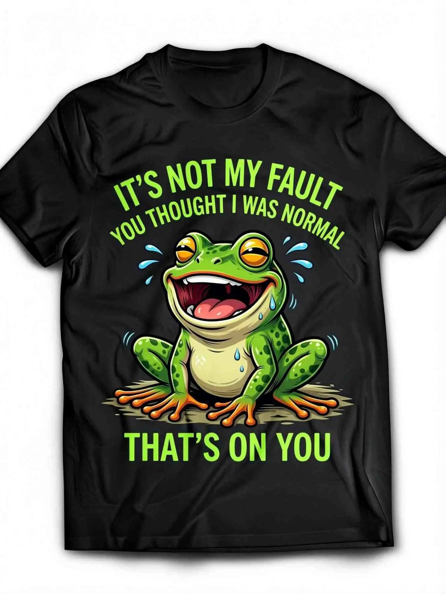 Women'S Same Fun Frog Print T-Shirt, You Think I'M Normal and Blame Me, Humorous Pattern Pure Soft Round Neck Short Sleeves Black Bottom Gift Personalized Design