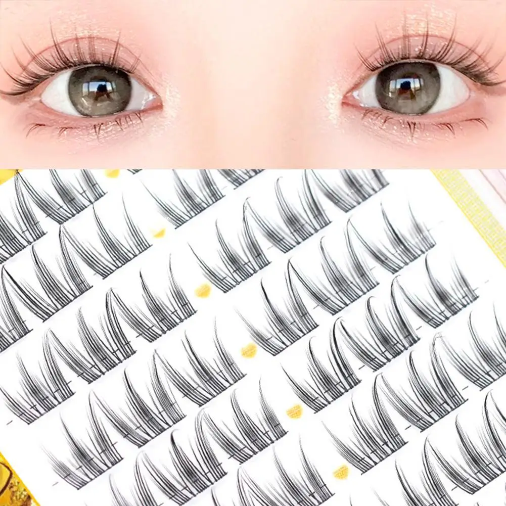 10列グルーレス漫画風つけまつげ 韓国女性用グループラッシュ ナチュラルで自然なつけまつげエクステ シングルクラスター メイクアップツール