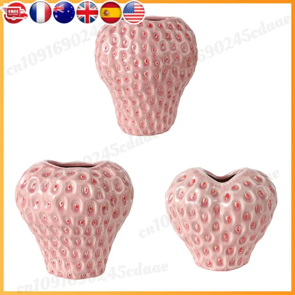 

Strawberry Vase Ceramic Decorative Pink Flower Vase Strawberry Shaped Planter Pot Fruit Vase for Office Homestay Party