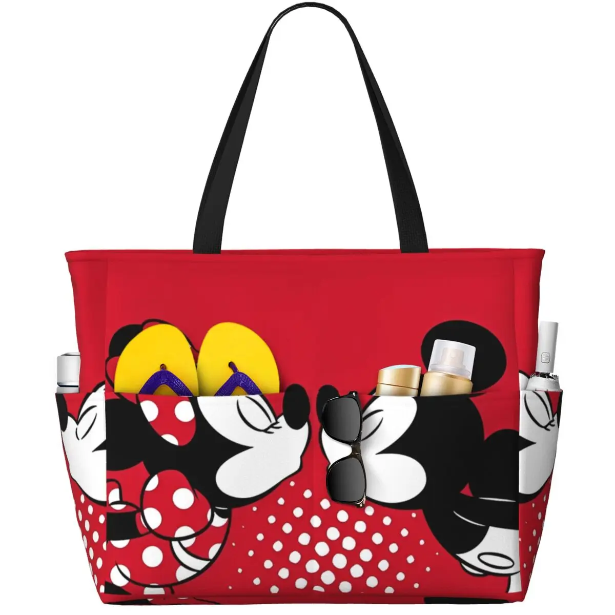 Women Disney Mickey Mouse Minnie Beach Bag Waterproof Tote Bag Pool Bag with Zipper for Gym Grocery Travel