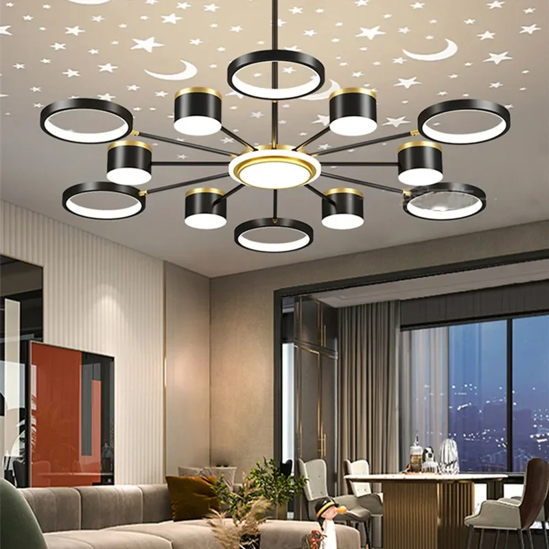 New Chandeliers Romantic Starry Modern Ceiling Light Fixture 6 Lights White Creative Home Interior Stepless Ceiling Lamp 2024