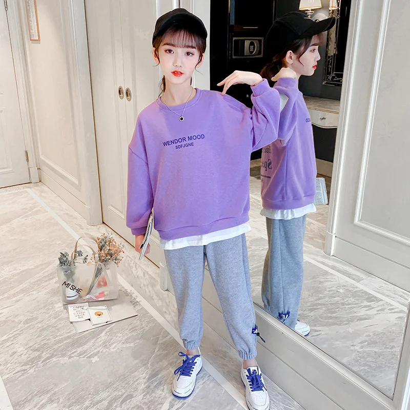 Girls /Boys Suit Sweatshirts +Pants Cotton 2Pcs/Sets 2022 Scoop Spring Autumn Thicken Teenager Warm Kid Outdoor Children Clothin