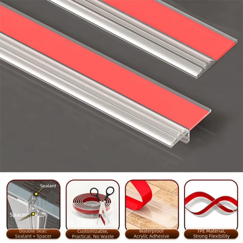

3 Meters Transparent Shower Door Side Seal Strip Prevents Leaks TPE Shower Sweep Windproof Noise Isolation Water Barrier
