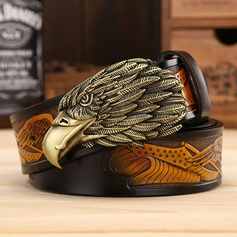 Eagle Designers Luxury Fashion Vintage Male Strap Brand Genuine Leather Belts for Men Punk Cowskin for Jeans Cintos Ceinture