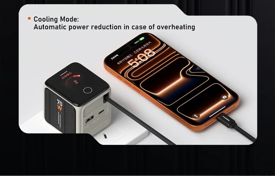 Hagibis 70W GaN USB-C Charger with Retractable Cable and Display