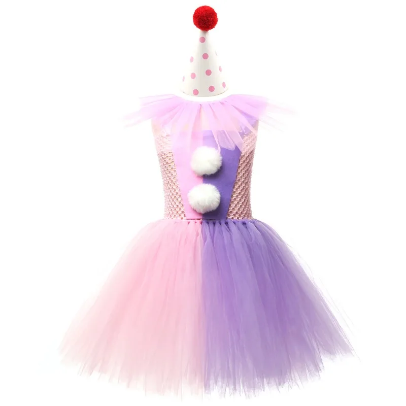 Kids Clown Colorful Tulle Tutu Dress,  European & American Halloween Performance Costume,  Princess Dress for Carnival Party