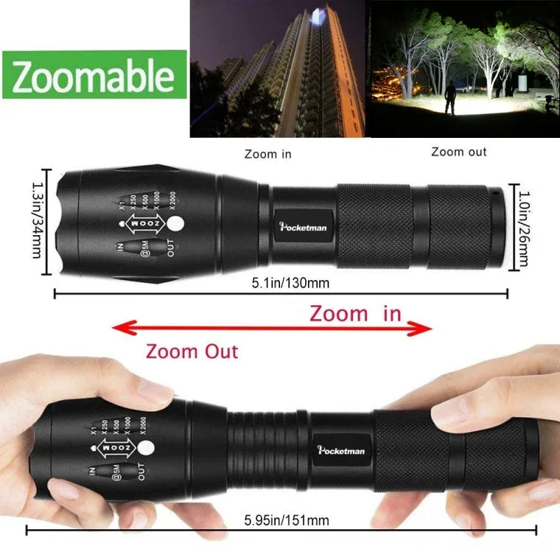 Led flashlight Ultra Bright torch L2/V6 Camping light 5 switch Modes Zoomable Bicycle Light use 18650 battery