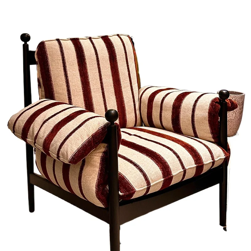 

French retro red black chair, living room balcony backrest single sofa chair, antique casual chair