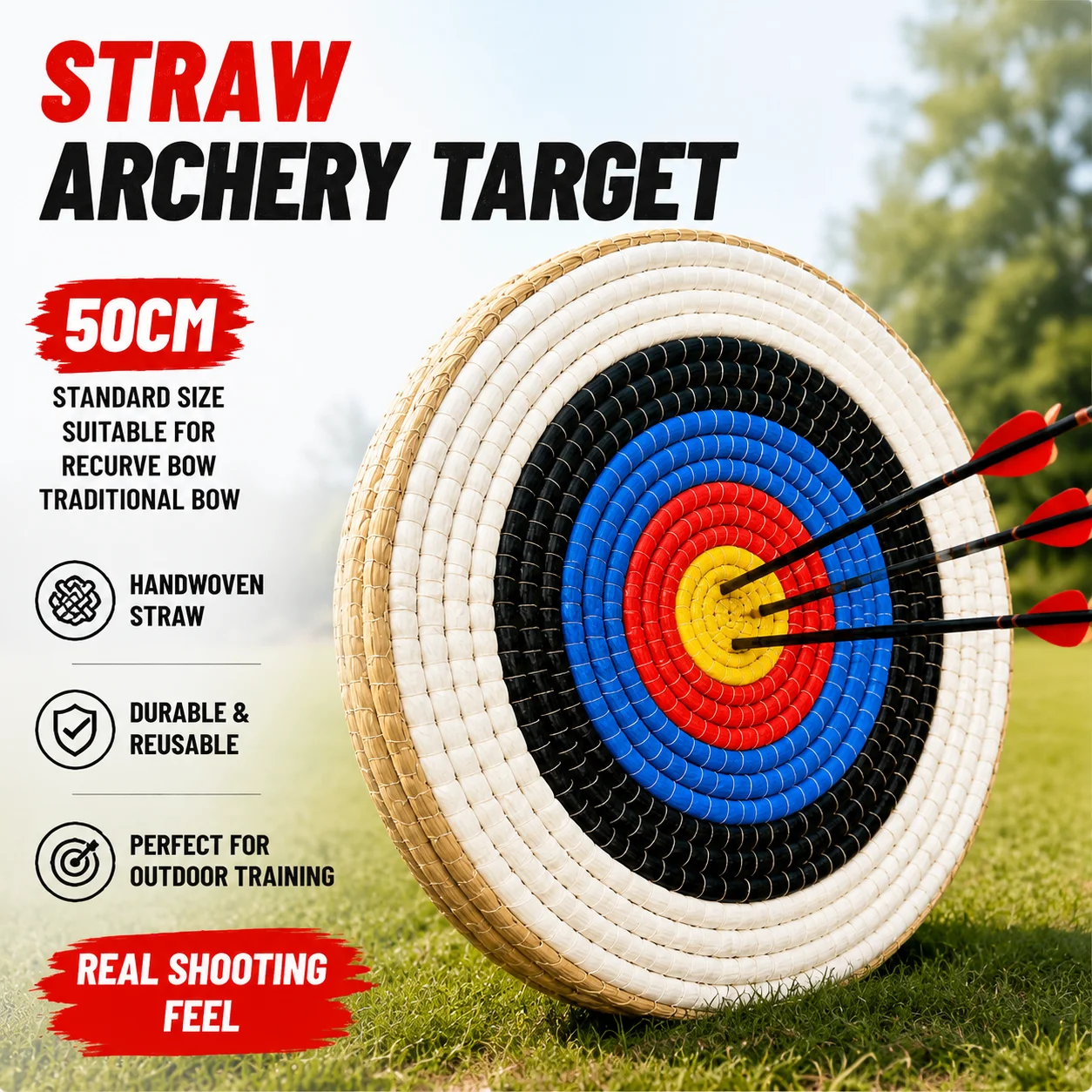 50cm Straw Archery Target Handwoven Traditional Bow and Arrow Target Durable Outdoor Backyard Shooting Practice Target for Recur