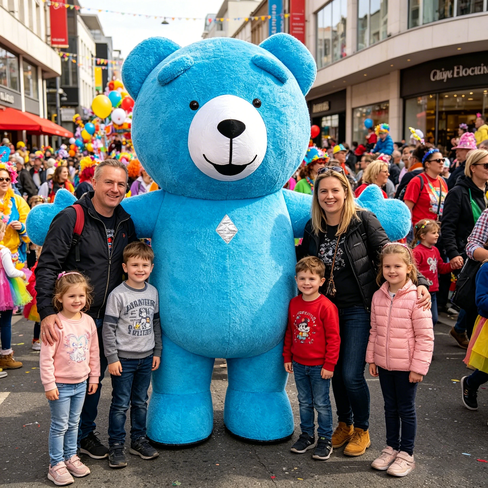 Blue Teddy Bear Inflatable Costume Mascot Parade Adult Character Cosplay Animal Birthday Halloween Party Event Plush Set