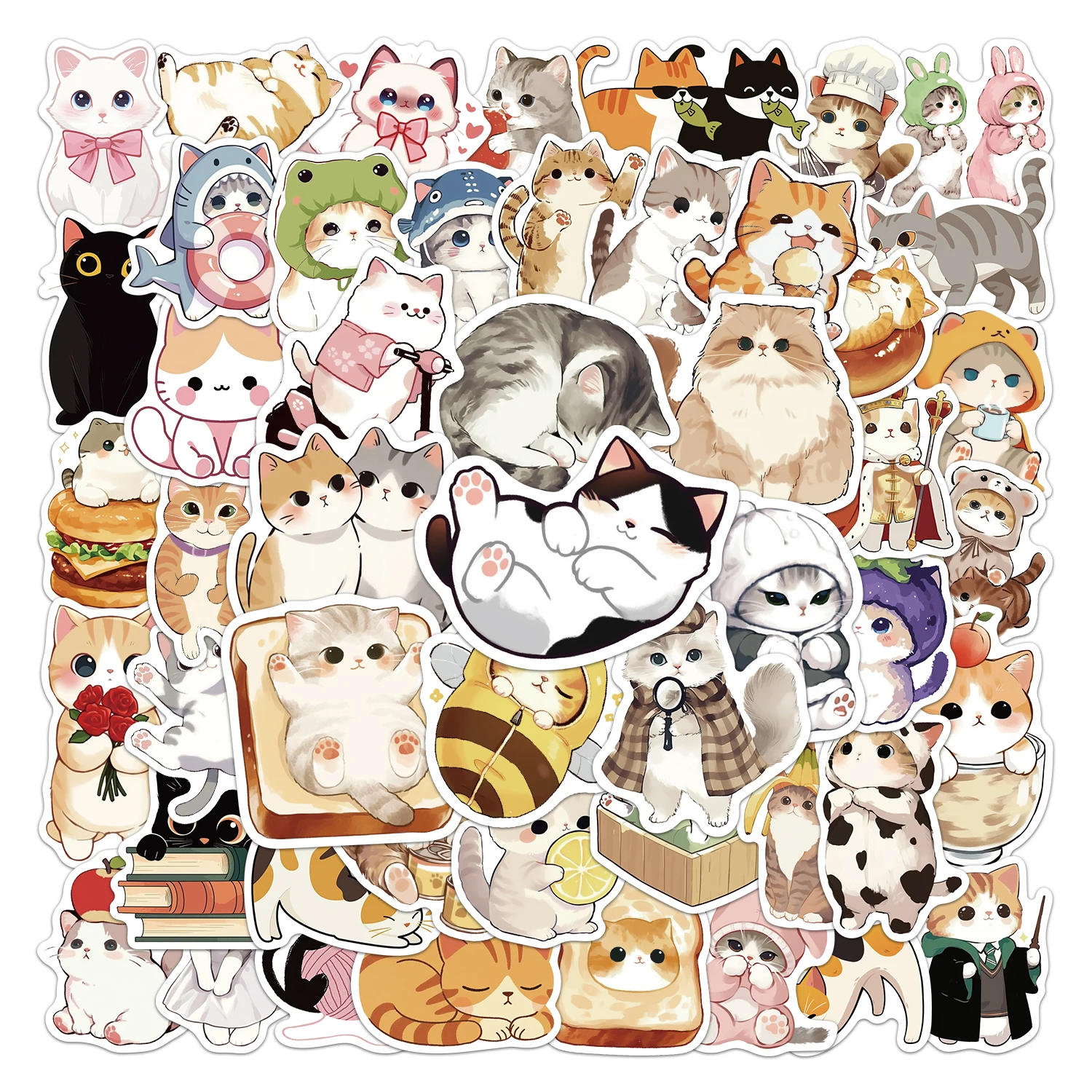 50 autocollants mignons de chats pour personnaliser coques de téléphone, ordinateurs portables, gobelets à eau, jouets et autres objets.