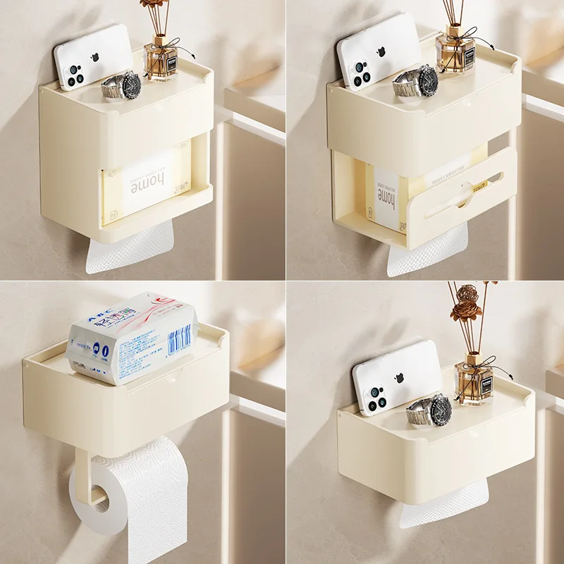 

Bathroom Tissue Box Toilet Storage Rack No Drill Wall Mounted Paper Holder Tissue Dispenser For Toilet Paper Towel
