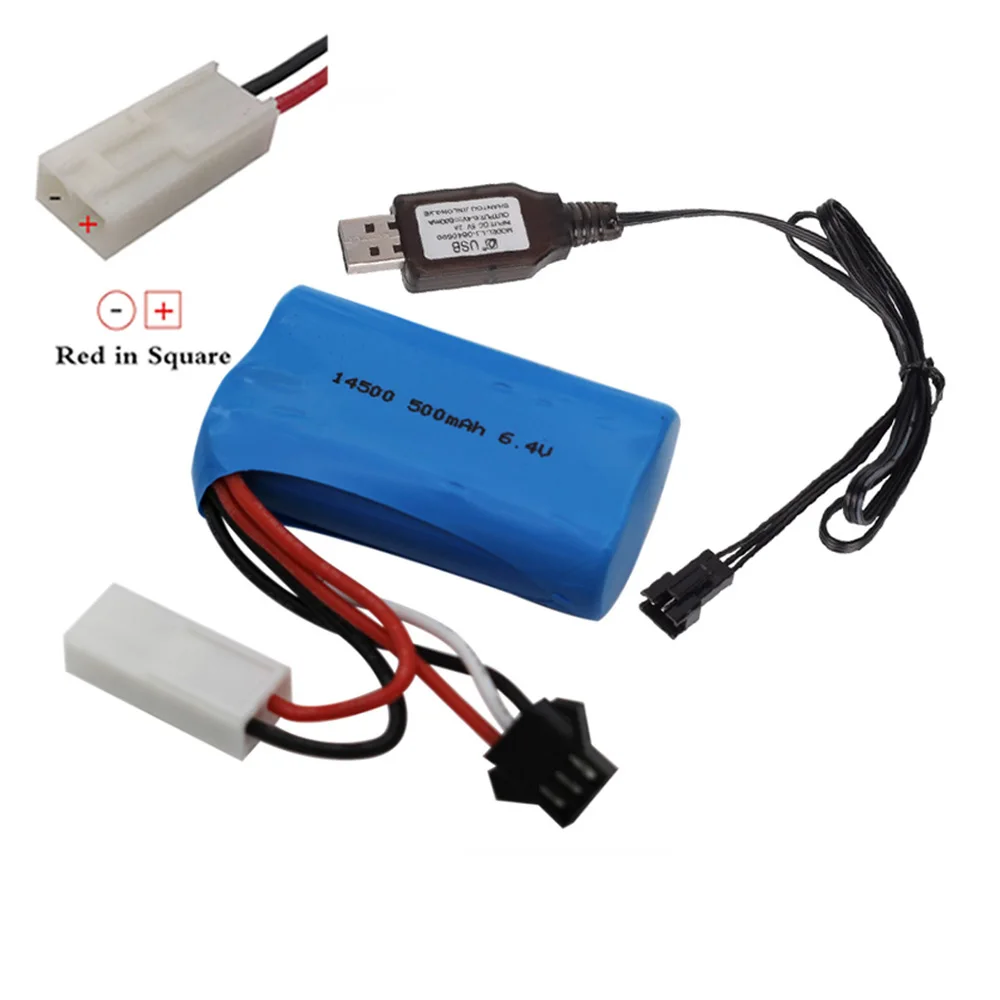 6.4V 500mAh 14500 리튬 이온 배터리 + 충전기, WLTOYS 18401/02 4 드라이브 고속 클라이밍 오프로드 레이싱 XQWR14 HBX 2098B RC 자동차용