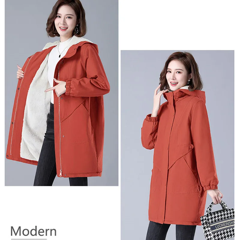 Cotton-Padded Women's 2023 New Autumn Winter Long Hooded Overcoat Parka Loose Korean Version Leisure Plus Velvet Padded Coat