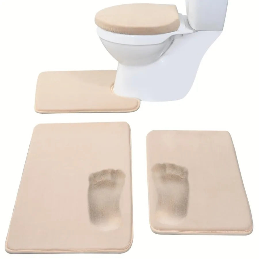 

Memory Foam Bath Mat Set 4 Pcs with Toilet Lid Cover and Combo Rug