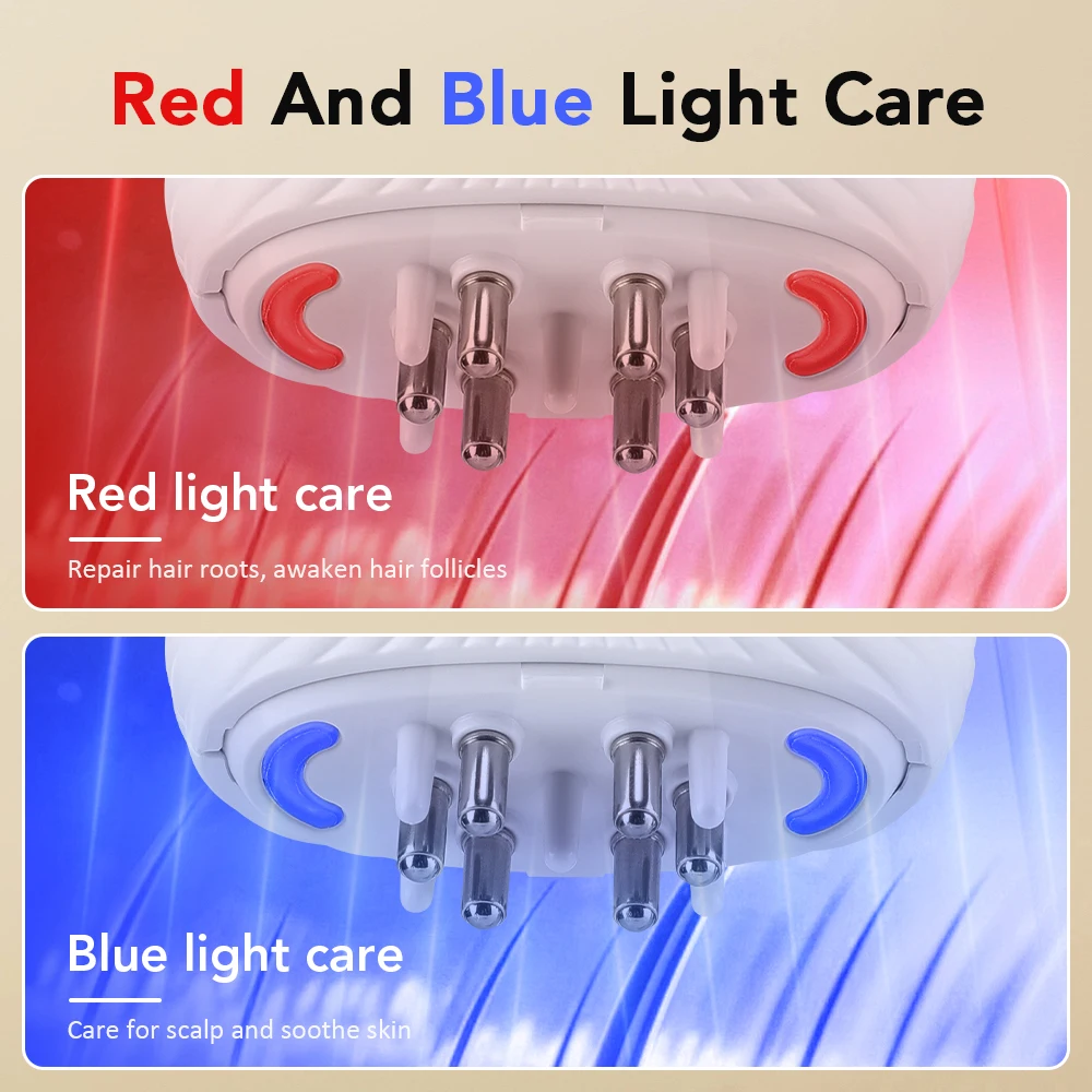 Electric Head Massager Red Blue LED Light Hair Growth Oil Serum Applicator Micro-current Hair Growth Head Vibration Massage