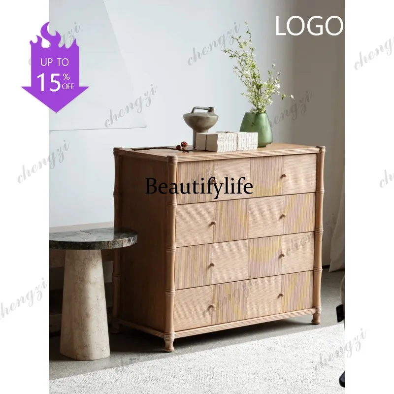 M183 French retro solid wood carved chest cabinet American country storage cabinet log style locker
