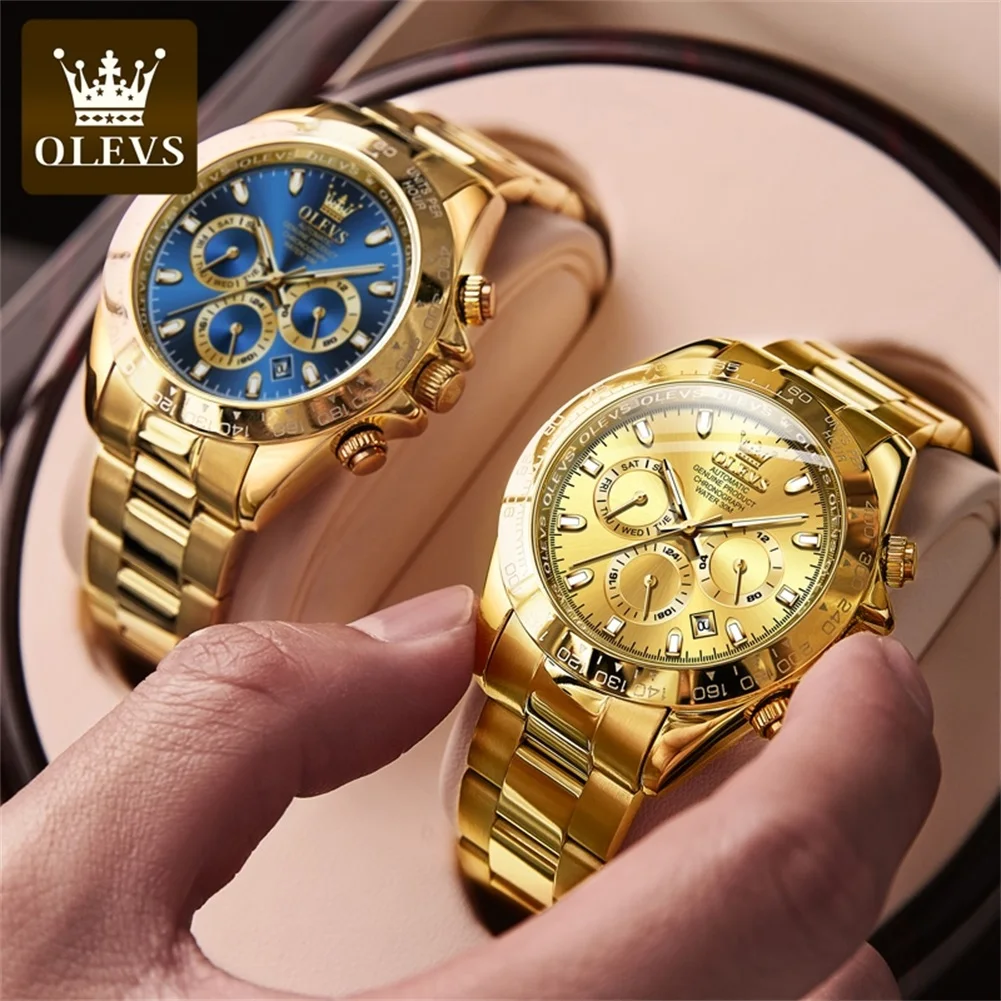 OLEVS 6638 Automatic Mechanical Watch For Men Week Calendar Original Mens Watches Luxury Luminous Waterproof Man Hand Clock