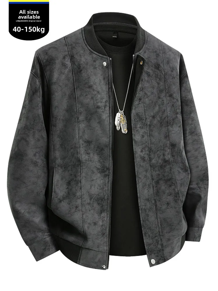 

Кожаное пальто больших размеров в американском стиле ретро, мужское весенне-осеннее свободное крутое кожаное пальто с бейсбольным воротником из искусственного меха