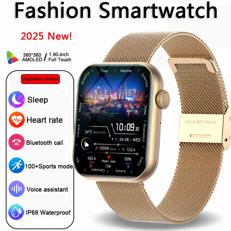 

2025 Новинка для Xiaomi Smartwatch для женщин 1,90-дюймовый HD-экран, спортивный браслет с пульсометром, Bluetooth-вызов, умные часы для Android IOS