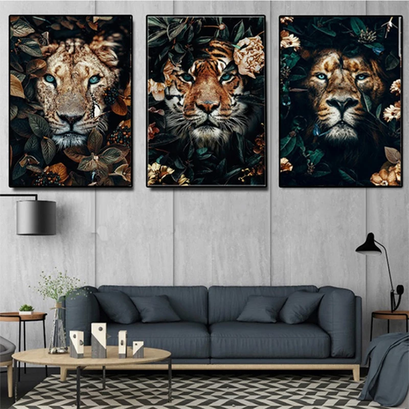 

Лев и цветок холст картина отель офис большой пейзаж холст плакат гостиная спальня украшения дома настенные художественные фотографии