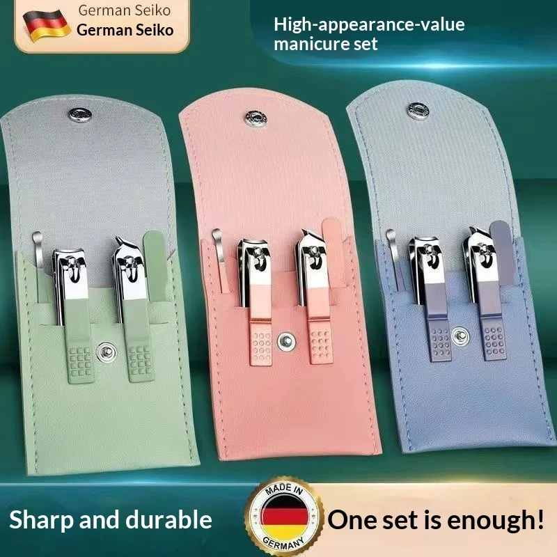 4Pcs Nail Clipper Set, Toenail Clippers, Stainless Steel Fingernail Clipper Kit, and PU Leather Carrying Bag Manicure Set