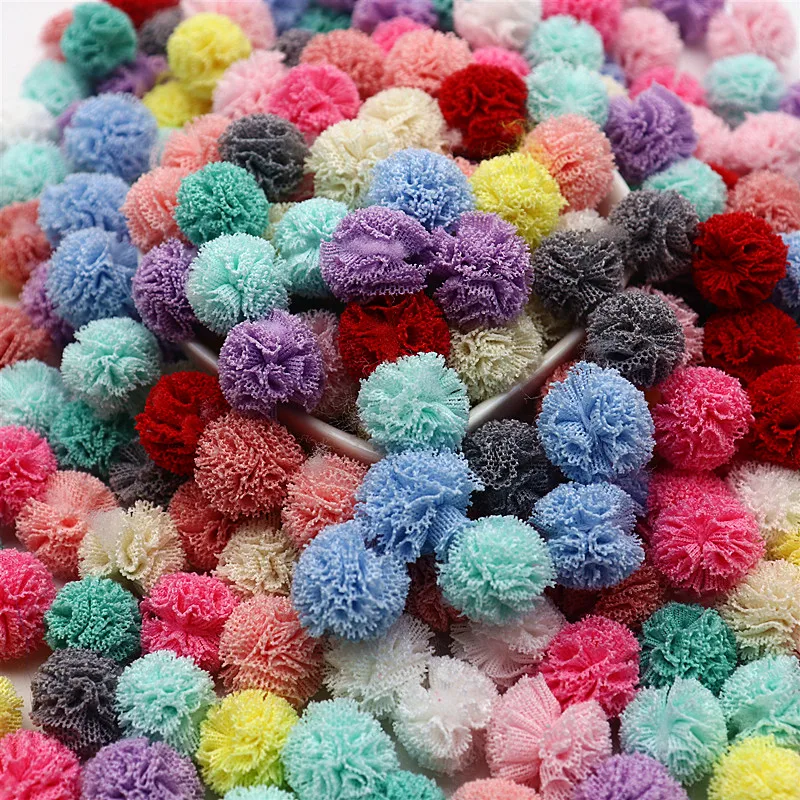 80/160 Pieces of 15mm Color Mesh Lace Ball DIY Children Clothes Hat Craft Plush Mesh Pendant Hairpin Jewelry Making Accessories