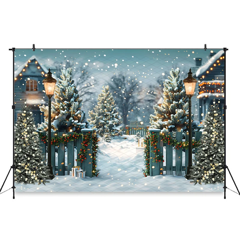 Mocsicka Christmas Photography Backdrop Xmas Tree Snow Deer Gifts Decoration Children Kid Family Holiday Party Background Banner