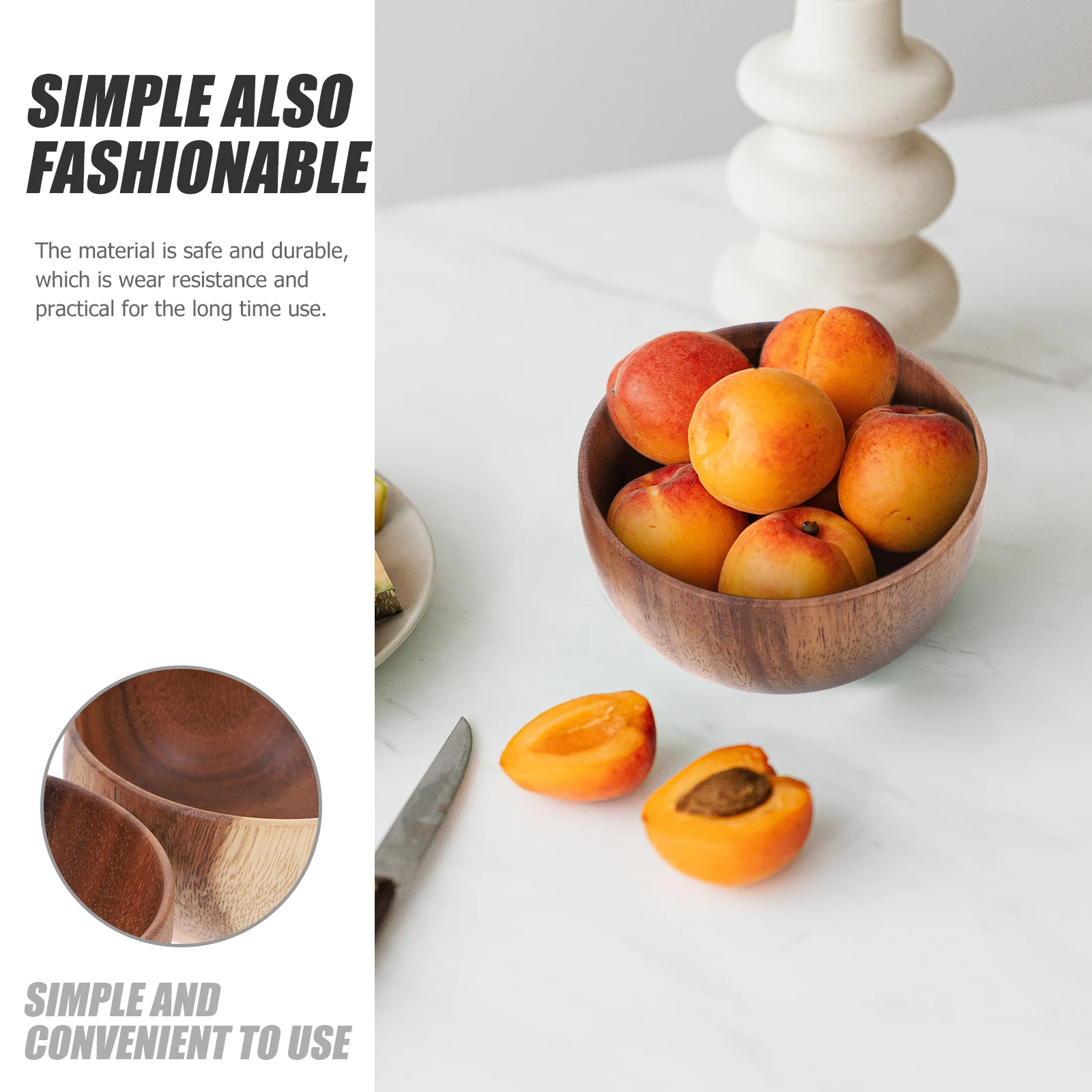 

2 Pcs Wooden Bowl Set Large Serving Bowls for Rice Dessert Salad Snack Soup Fruit Japanese