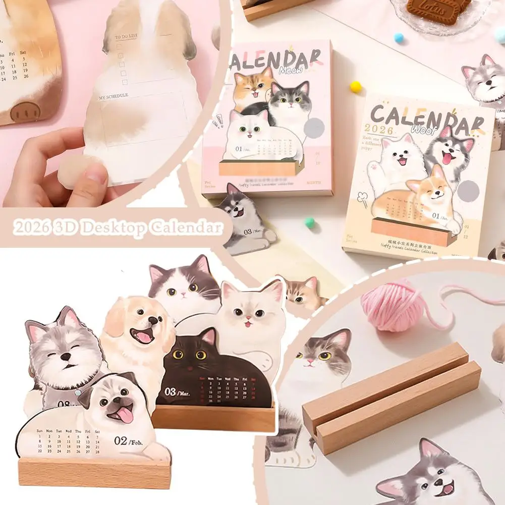 مخطط طاولة التقويم المكتبي من سلسلة Dog، جدولة سنوية 2026 ملاحظات مذكرة منظم جدول أعمال القط اللطيفة للمنزل والمكتب والمدرسة يوميًا #1