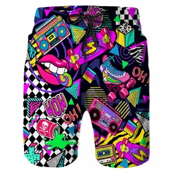 Maiô de praia grafite colorido masculino, calção gay, tronco de natação, desenhos animados, música, nadar, surf, fofo, tábua floral, rua, verão