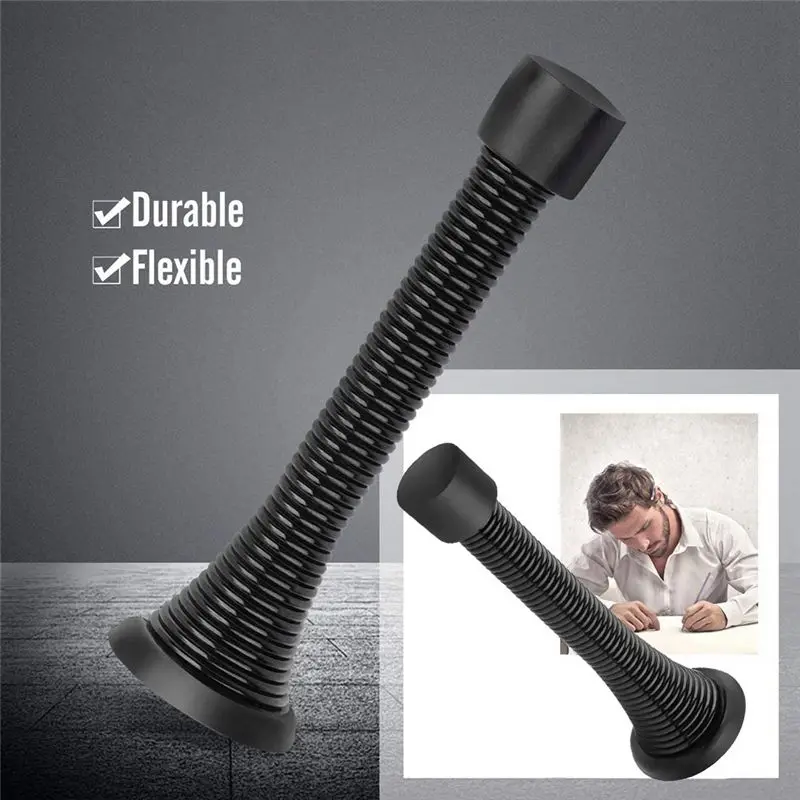 AA10RR 12 Pack Black Spring Door Stops, Flexible Spring Door Stopper with Low Mounted Black Rubber Bumper Tips