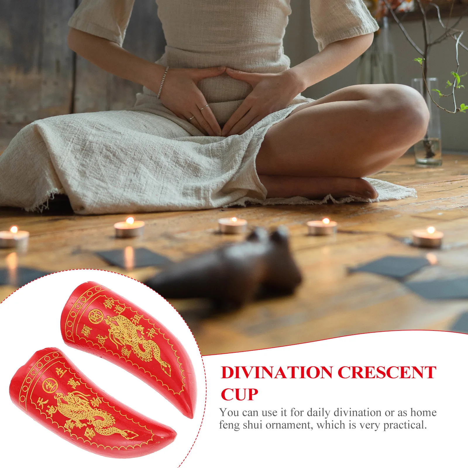 

1 Pair Wooden Divination Horn Smooth Craftsmanship Portable Supplies Temple Decoration