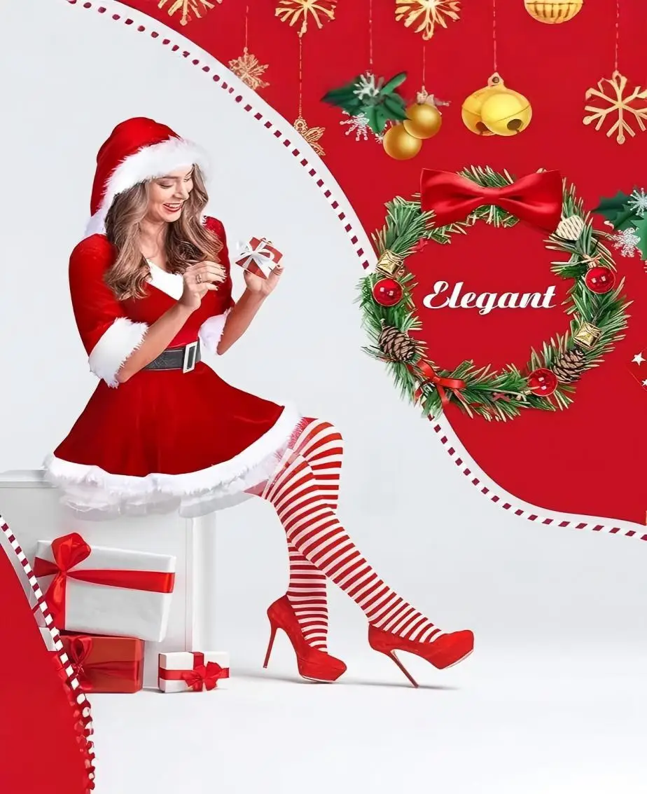 

Complete women's velvet elf set with hat & shoes. Feel magical this Christmas season!