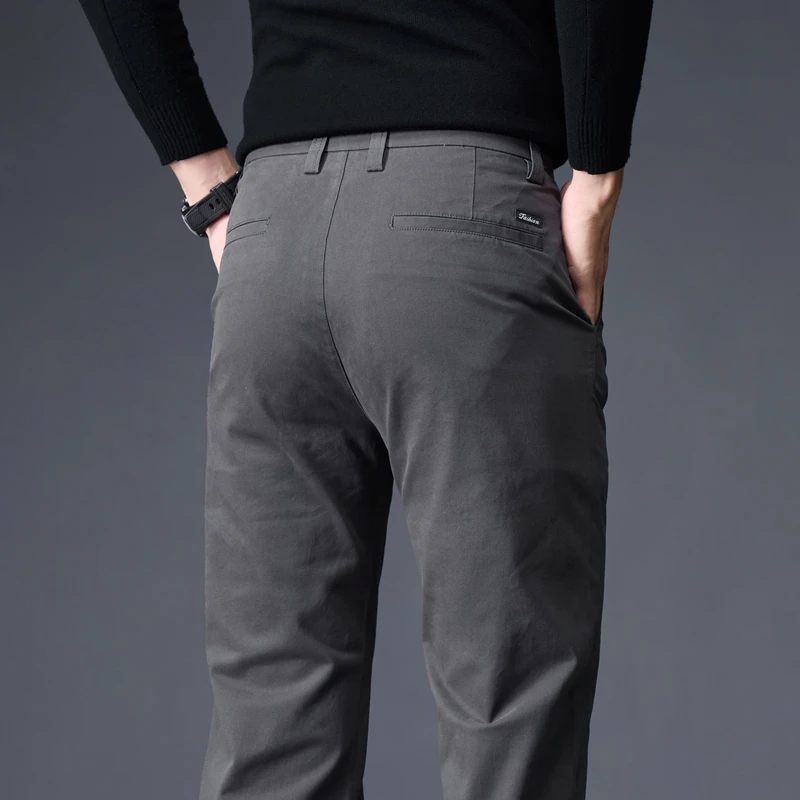 

98% Cotton Men's Straight Casual Pants Solid Color Slim Straight Comfortable Fashion Classic Brand Trousers Male Clothing