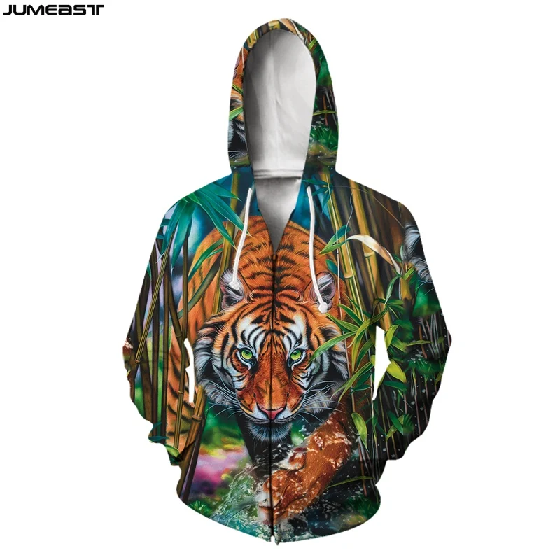 

Jumeast Men's Jacket Women's Hoodies Animal Tiger 3D Oversized Zipper Coat Streetwear Harajuku Pullover Spring Autumn Tracksuit