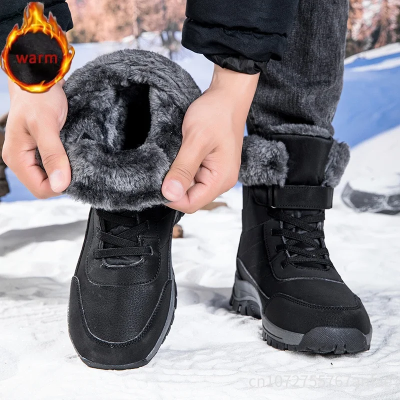 Mens Snow Boots Waterproof High-Top Cotton Shoes Outdoor Non-Slip Hiking Boots Thicken Plush Winter Boots For Men Botas Hombre