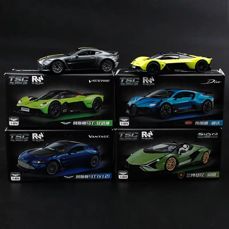 Tsc 1:64 Alloy Car Model Aston Martin Bugatti Simulation Children Toys Decoration Collectible Item Non-Radio Controlled Vehicle