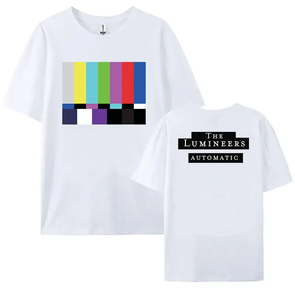 เสื้อยืดอัลบั้มอัตโนมัติ The Lumineers วงดนตรีร็อค เสื้อยืดแขนสั้นผ้าฝ้ายแฟชั่น เสื้อยืดลำลองทรงหลวมสำหรับผู้หญิงและผู้ชาย เสื้อพิมพ์ลาย