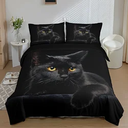 Duvet Cover Set Fashion 3D Black Cat Print All Season Bedding Set Soft Comfortable Duvet Cover, For Bedroom Guest Room