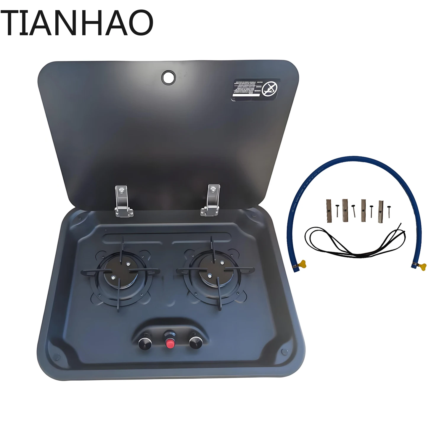 RV 2 Burner Gas Stove Ultra Thin Cooktop with Tempered Glass Cover 304 Stainless Steel LPG for Camping Motor Caravan Yachts